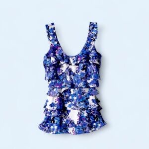 Whbm Tiered Ruffle Floral Sleeveless Blouse